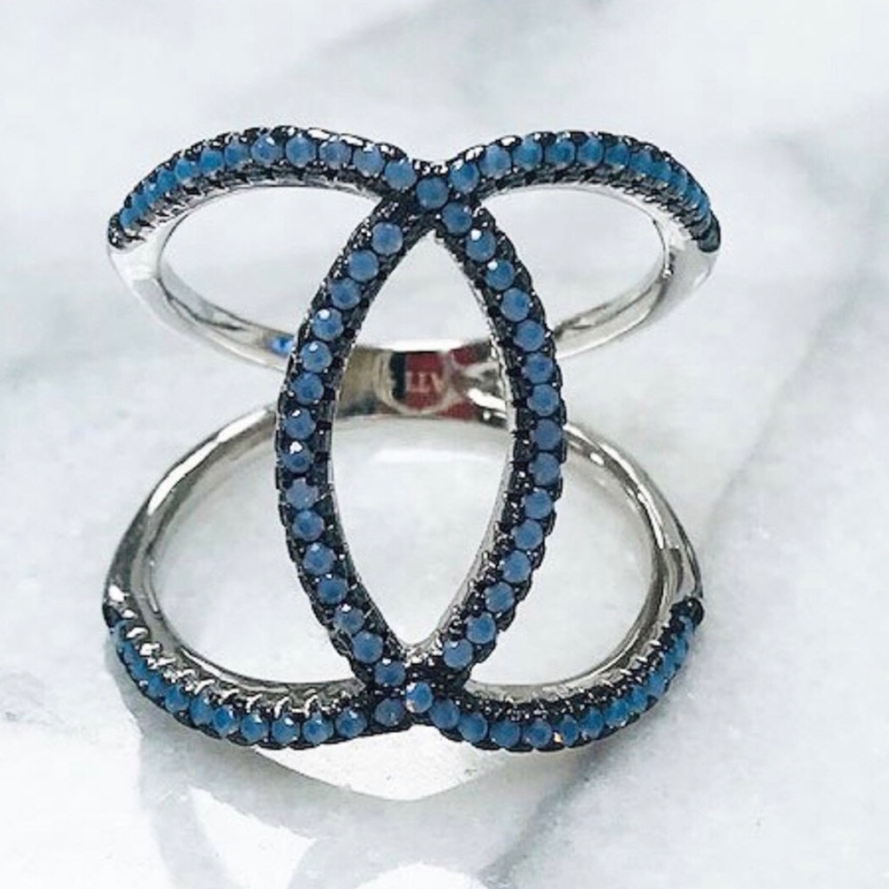 Interlocking Blue Opal &SterlingSilver Circle Ring